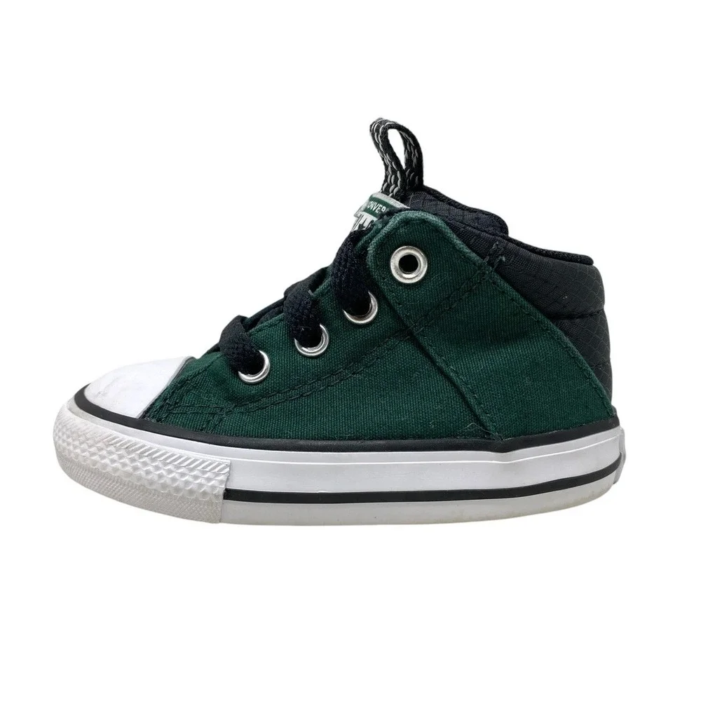 Converse All Star Baby Shoes Forest Green Canvas Mid Top Lace Up Sneakers Size 5